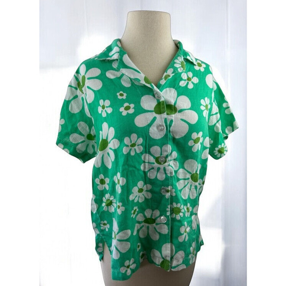 Big Bud Lazy Daisy Button Up Shirt Green Floral Print Top Cotton US Made Size XS - Picture 2 of 12